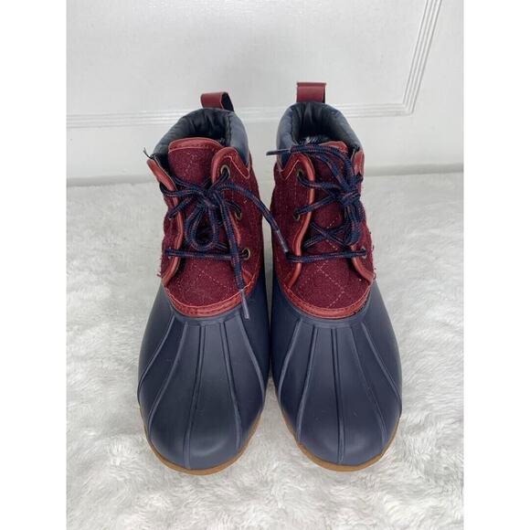 Skechers Womens Duck Boots Quilted Burgundy & Navy Waterproof Rubber Size 7 - Picture 2 of 8